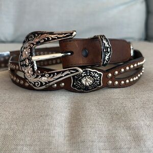 Brown Leather Belt with Silver Accents